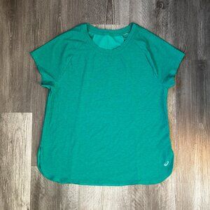 asics T-shirt women's  green size M SHORT SLEEVE TOP  FLEX STRETCH
